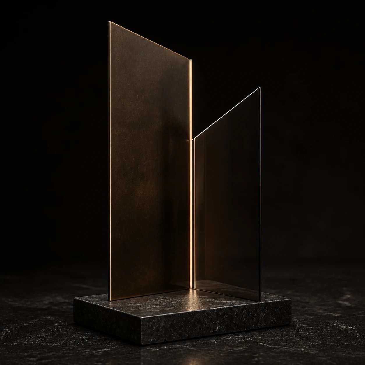 Architekturmodell aus Rauchglas, Bronze und dunklem Naturstein